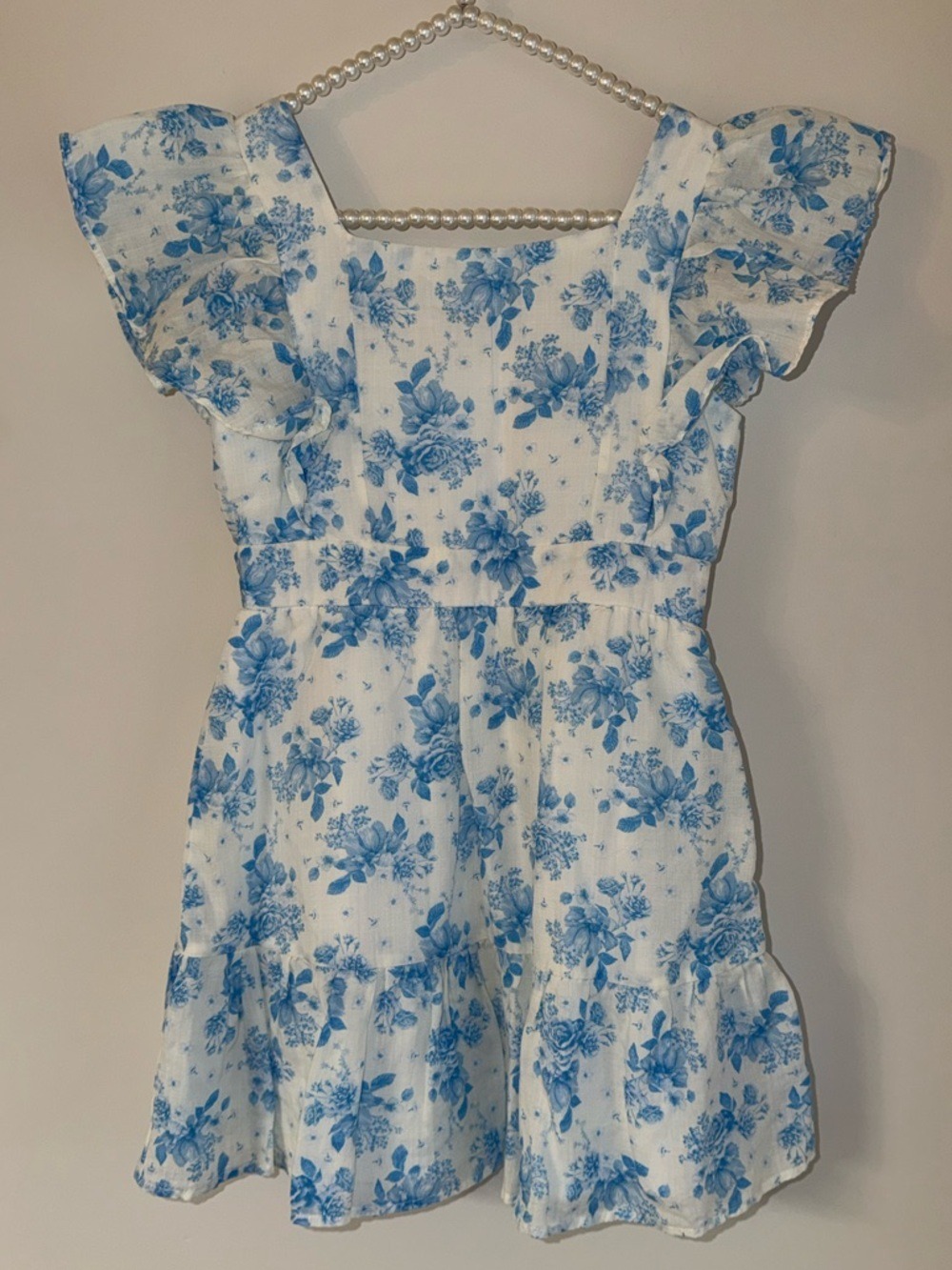 Poppies and Roses Blue Floral Toile Ruffle Dress - Size 10 - Classic & Chic